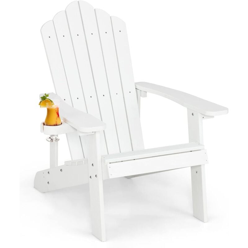Fauteuil de Jardin Adirondack en hips Grain de Bois Réaliste, Chaise d'Extérieur Imperméable avec Porte-Gobelet Charge 170KG, pour Jardin Piscine