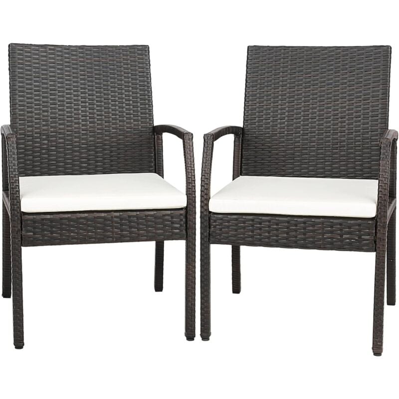 Costway - Fauteuil de Jardin Éxterieur Lot de 2 avec Coussins, Chaise Jardin Exterieur en Rotin pe, Hauteur d'Assise 40 cm, pour Salon de Jardin,