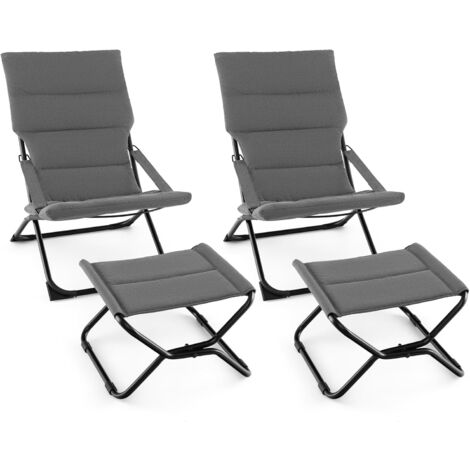 Costway – Fauteuil de jardin pliant 2 en 1 avec repose-pieds – Coussin amovible en tissu oléfine – Cadre métal robuste – Dimensions 121 x 61 x 16 cm