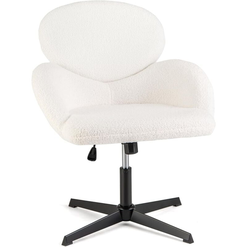Costway - Fauteuil en Peluche Teddy, Chaise de Bureau Pivotante, Hauteur Réglable et Fonction à Bascule, Base en Métal Robuste, Siège Large
