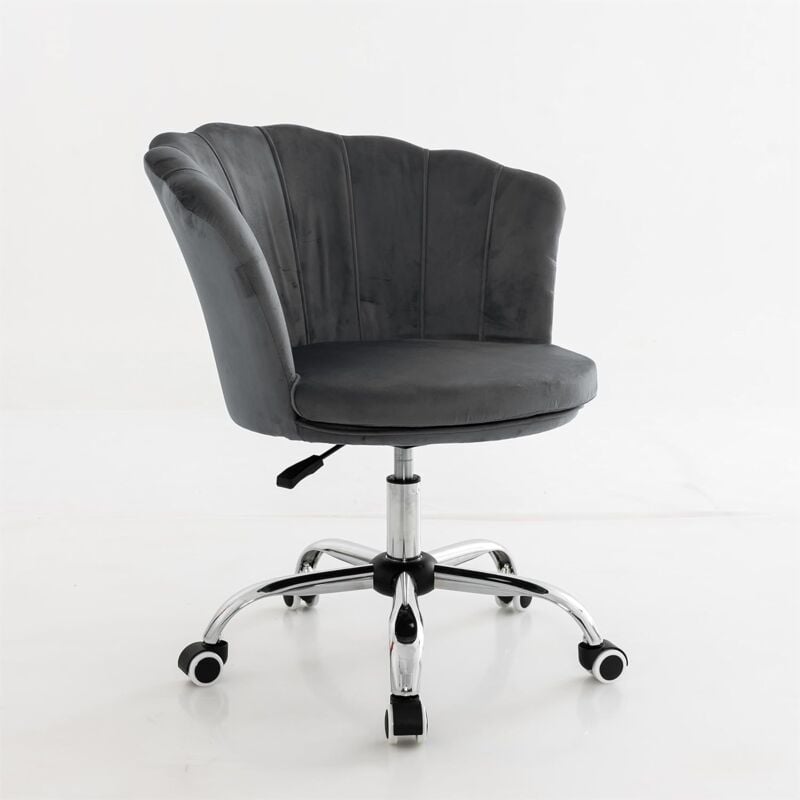 Fauteuil de Bureau en Velours avec 5 Roues Universelles, Chaise de Coiffeuse avec Hauteur Réglable, Chaise Salon Rembourrée Pivotante, Forme de