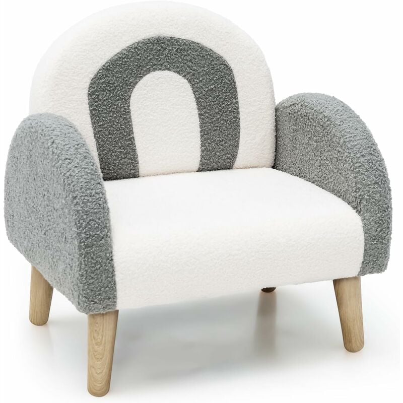 Fauteuil Enfant en Peluche avec Dossier & Accoudoir Confortable, Canapé Chaise Enfant Joli Motif Arc-en-Ciel, Charge 50kg, 3-5 Ans, Gris - Costway