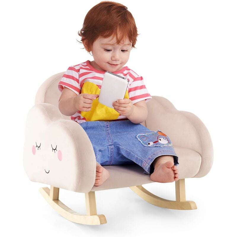 Fauteuil Enfant en Peluche avec Dossier & Accoudoirs Confortable (Fauteuil à Bascule, Rose Clair) - Costway