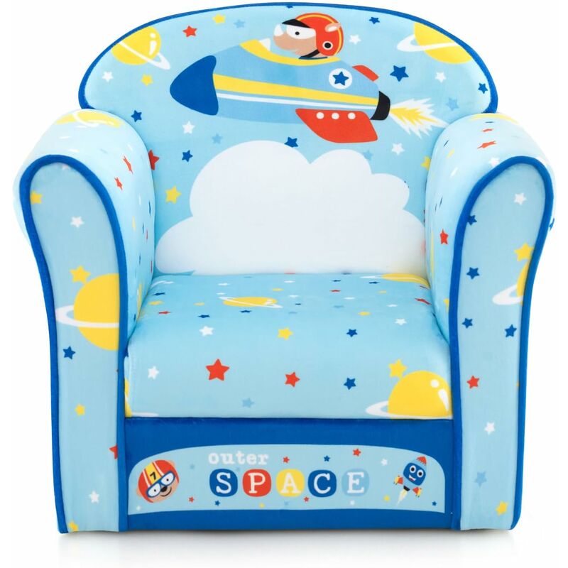 Fauteuil Enfants en Velours avec Motif Mignon, Canapé Enfants en Bois avec Dossier et Accoudoirs Confortables, Patins Antidérapants, Charge 50kg pour