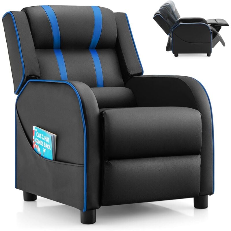 Costway - Fauteuil Inclinable Salon pour Enfant en Cuir pu, Fauteuil Relaxant Enfant 3-12 Ans avec Repose-Pieds et Dossier Réglable, Poches
