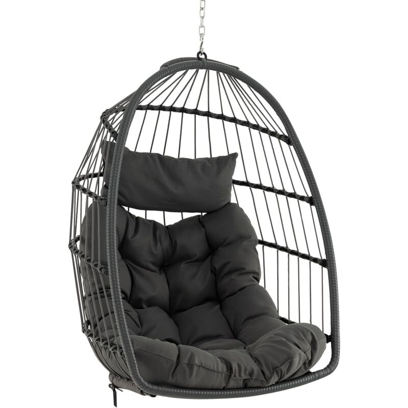 Fauteuil Oeuf Suspendu, Balançoire Suspendue en Rotin pe avec Coussin et Appui-Tête Amovibles, Chaise Hamac pour l'Intérieur et l'Extérieur, Panier