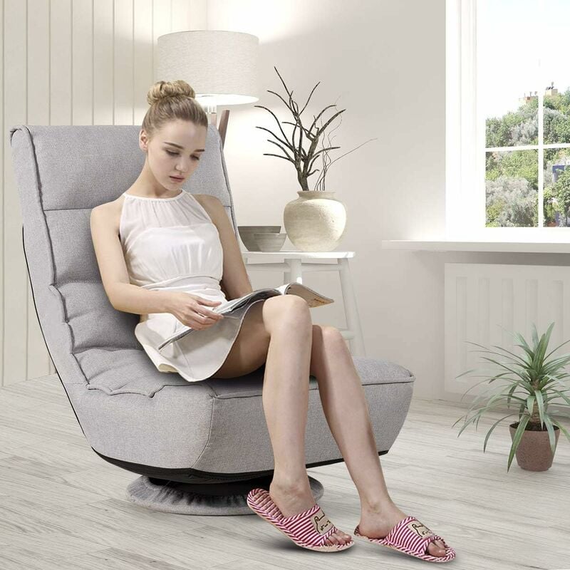 COSTWAY Fauteuil Pivotan, Rembourré par des Eponges à Haute Densité, Dossier Inclinable à 4 Positions, Idéal pour Salon, Chambre etc. (Gris)