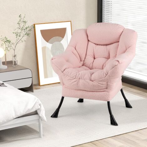 Costway – Fauteuil relax scandinave en sherpa – Dossier ergonomique et accoudoirs de soutien – Poche latérale – Cadre en métal 150 kg – Dimensions 80x74x97 cm