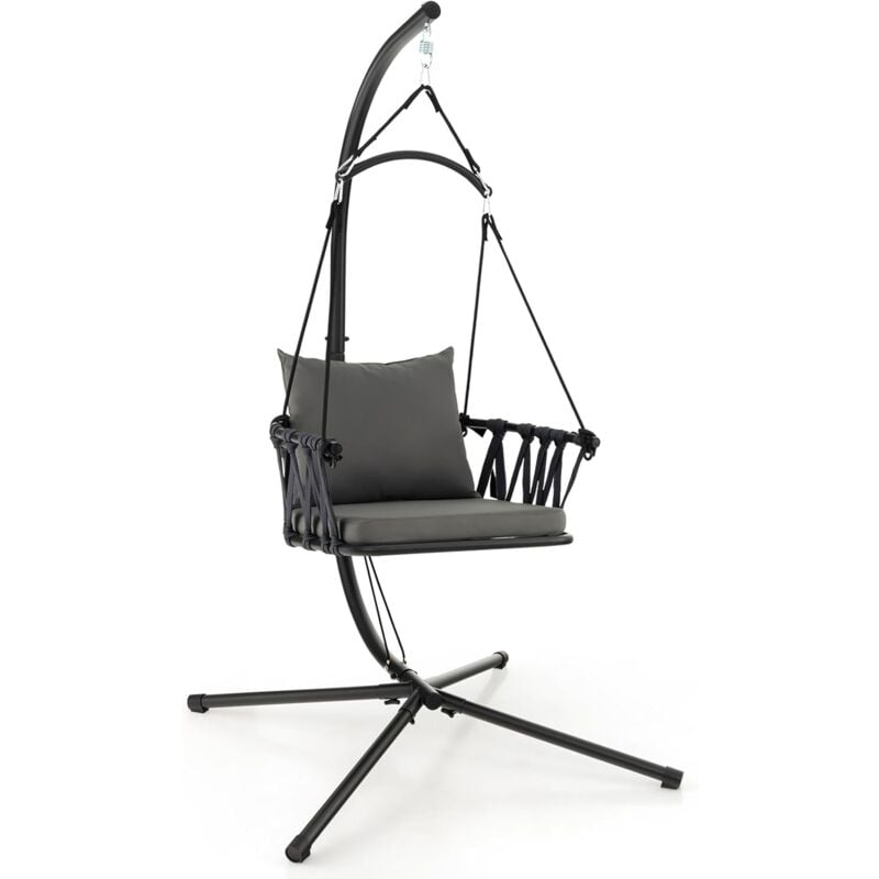 Fauteuil Suspendu 1 Place avec Support en Acier, Balançoire Suspendue avec Siège Rembourré et Coussin Amovible, Chaise Hamac pour l'Intérieur et