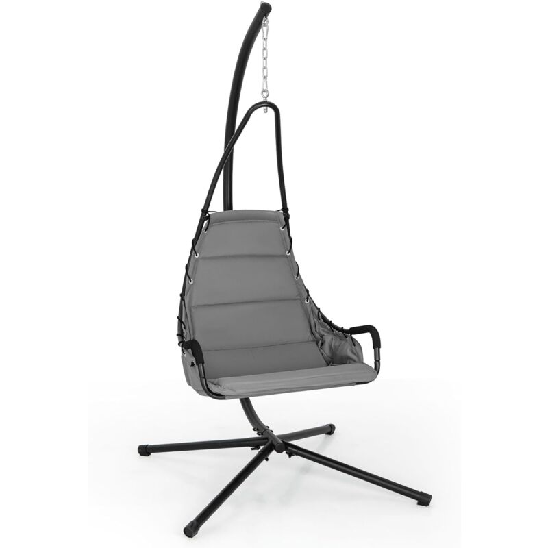 Fauteuil Suspendu avec Support en Acier, Balançoire Suspendue avec Siège Rembourré Extra Large, Chaise Hamac pour l'Intérieur et l'Extérieur, Charge