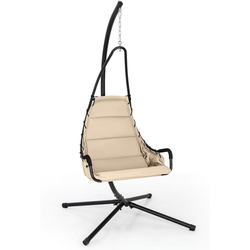 Costway - Fauteuil Suspendu avec Support en Acier, Balançoire Suspendue avec Siège Rembourré Extra Large, Chaise Hamac pour l'Intérieur et