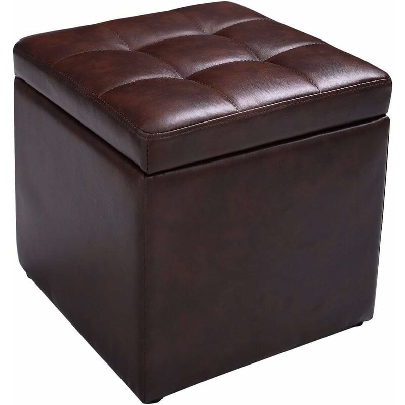 Tabouret Pouf Coffre Boîte de Rangement Repose-Pied Ottoman avec Espace de Stockage Cuir pu, Charge 150 kg, 40 x 40 x 40 cm (Beige) - Costway