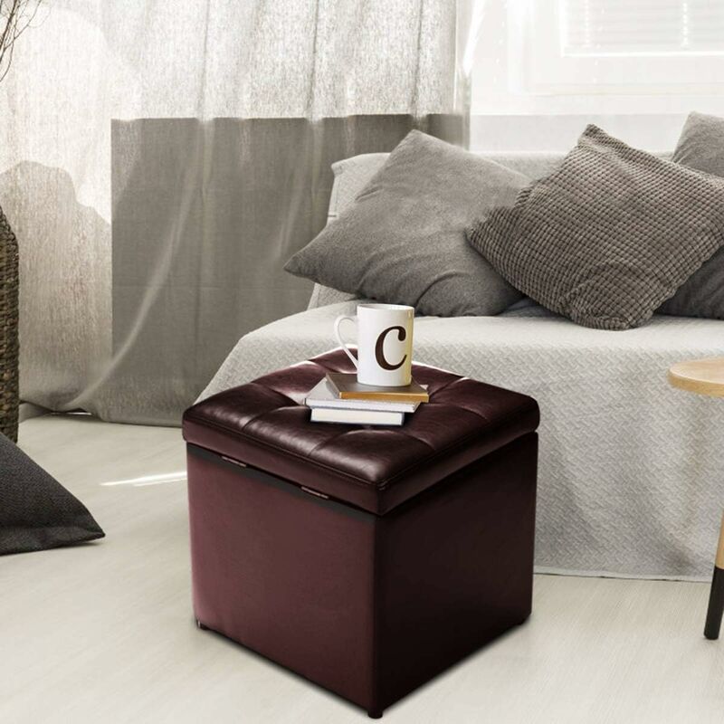 Tabouret Pouf Coffre Boîte de Rangement Repose-Pied Ottoman avec Espace de Stockage Cuir pu, Charge 150 kg, 40 x 40 x 40 cm (Beige) - Costway