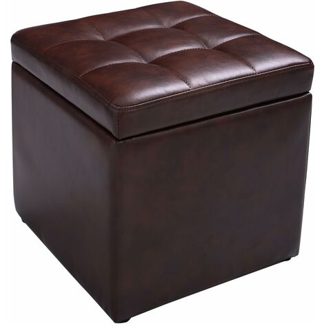COSTWAY Faux Leather Ottoman, Pouffe Storage Toy Box with Hinge Top  Padded Foot Stool, Cube Bench Seater for Living Room, Bedroom & Office, 150Kg Capacity (Brown)