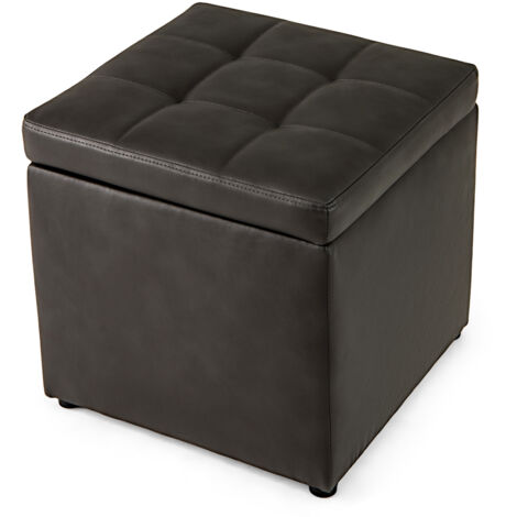 COSTWAY Faux Leather Storage Ottoman Cube Pouffe Storage Toy Box-Grey