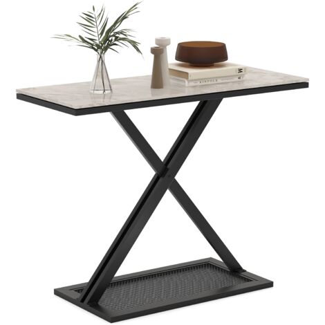 COSTWAY Faux Marble Top Console Table Metal Frame Entryway Table-White