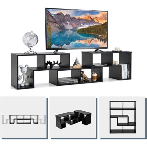 COSTWAY Fernsehschrank Holz 3-teilig, Frei Kombinierbar, Fernsehtisch für TVs bis zu 65", Eckregal Ausziehbar, TV Lowboard TV Schrank, Multifunktionaler Bücherregal, Aufbewahrungsregal Schwarz