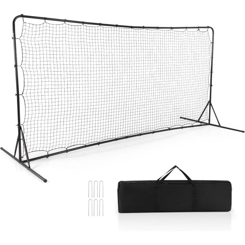 Filet de Rebond de Football 372,5x182,5cm, Equipement de Football avec Filet Toutes Saisons Sac de Transport 6 Piquets de Sol Installation Facile,