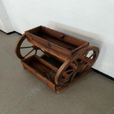 COSTWAY Fioriera a Carro in Legno, Letto da Giardino Rialzato a 2 Livelli con 3 Scatole, Fori di Drenaggio e Ruote, Carrello Decorativo per Fiori da Interno ed Esterno per Patio e Balcone