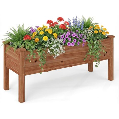 COSTWAY Fioriera da Esterno in Legno, Fioriera Rialzata per Coltivazione di Ortaggi, Fiori, Erbe e Frutta, Fioriera per Balcone, Giardino e Cortile, 120 x 43,5 x 51cm (Marrone)