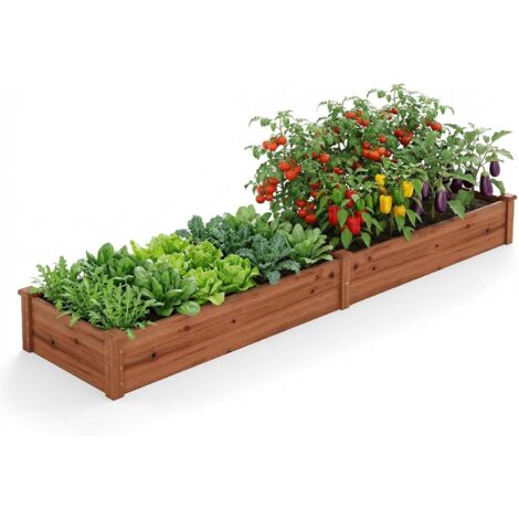 COSTWAY Fioriera da Esterno in Legno, Orto Rialzato da Esterno per Ortaggi, Fiori, Piante Aromatiche e Frutta, Aiuola per Cortile, Giardino e Prato, 240 x 60 x 25 cm (Marrone)