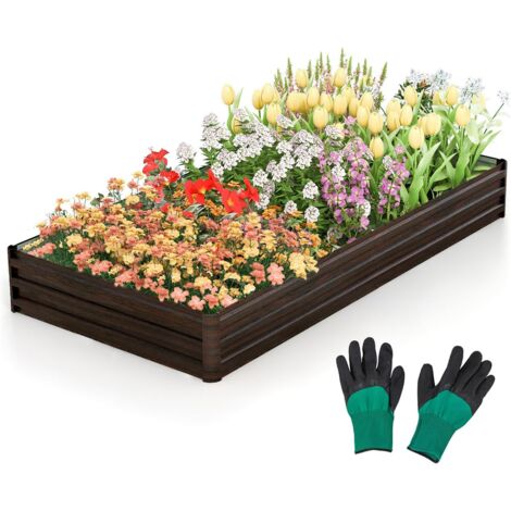 COSTWAY Fioriera in Metallo 240 x 120 x 30 CM, Orto Rialzato con Base Aperta, Aiuola da Esterno per Piante, Verdure, Frutta, Erbe Aromatiche e Fiori