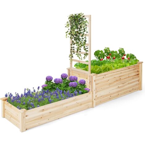 COSTWAY Fioriera Rialzata con Graticcio, Letto da Giardino di Legno a 2 livelli con Fondo Aperto per Verdure, Fiori, Erbe e Frutta, Aiuola Rettangolare per Terrazzo, Giardino e Orto