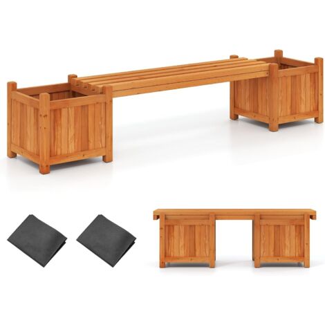 COSTWAY Fioriere da Esterno con Panchina, Letto da Giardino Rialzato in Legno Massello con e Base Aperta, Fioriere Elevate per Patio, Cortile e Veranda (Arancione, 169 x 35 x 35 cm)