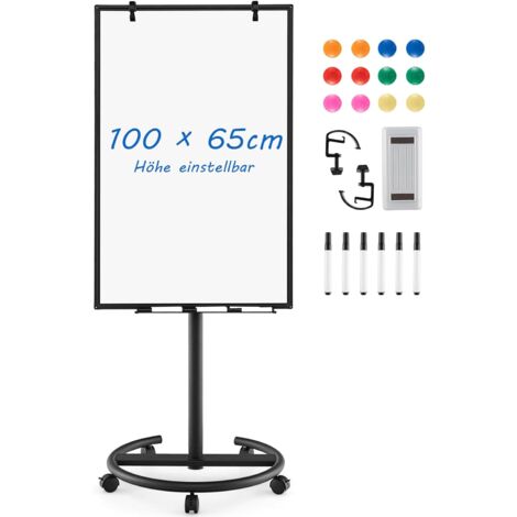 COSTWAY Flipchart Ständer, 100x65cm, Mobiles Whiteboard auf Rollen, höhenverstellbar bis 192cm, trocken abwischbar, magnetisch, Flip Chart mit rundem Ständer, Magneten, Markern & Radierer
