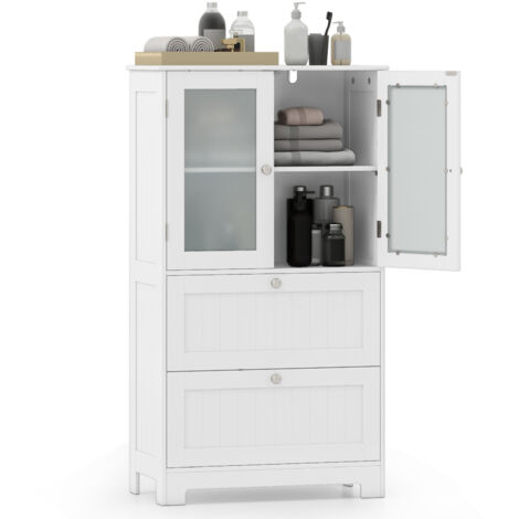 COSTWAY Floor Cabinet Freestanding Bathroom Storage Cabinet-White