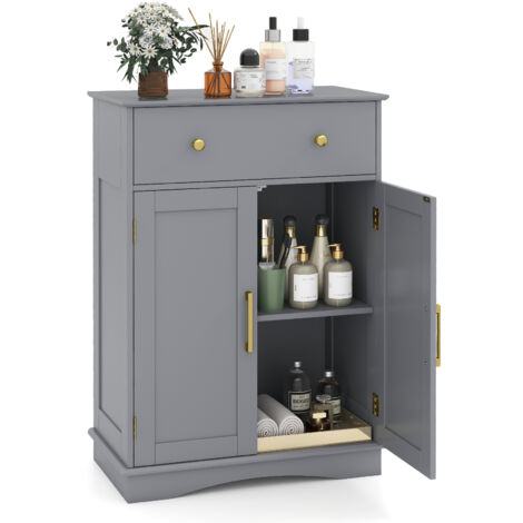 COSTWAY Floor Storage Cabinet Modern Buffet Sideboard with Drawer & Doors-Grey