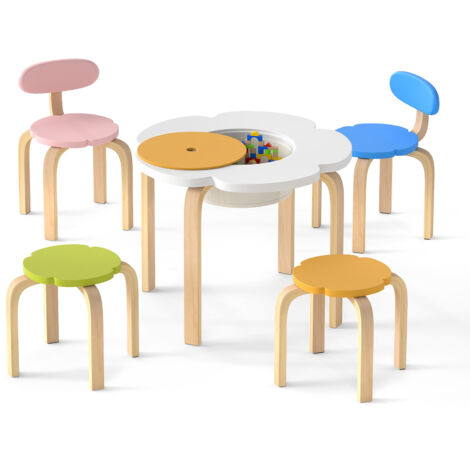 COSTWAY Flower-shaped Children Table Set Wooden Play and Activity Table-Colorful