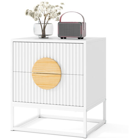 COSTWAY Fluted Nightstand End Table with 2 Drawers-White
