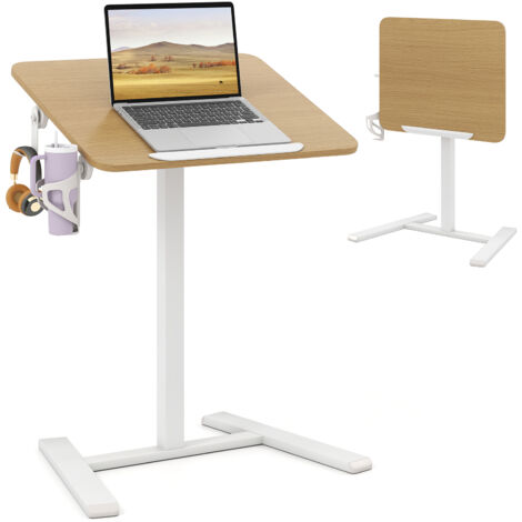 COSTWAY Foldable Mobile Standing Desk Height Adjustable Sit Stand Desk-Natural