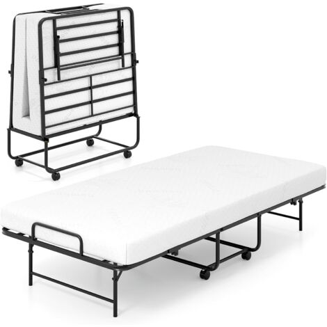 COSTWAY Folding Bed Portable Foldable Guest Bed w/ Mattress-Black
