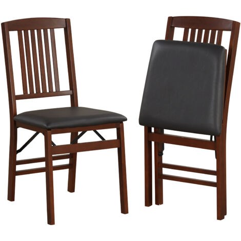 COSTWAY Folding Dining Chairs Set of 2 Foldable Upholstered Kitchen Chairs Brown