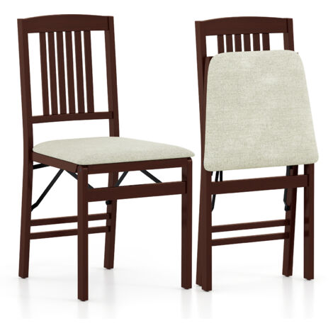 COSTWAY Folding Dining Chairs Set of 2 Foldable Upholstered Kitchen Chairs White