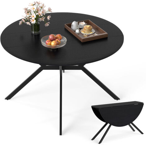 COSTWAY Folding Dining Table 120cm Extendable Round Kitchen Table-Black