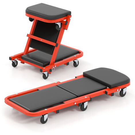 COSTWAY Folding Mechanic Creeper Bed with 6 Casters Convertible Workshop Stool