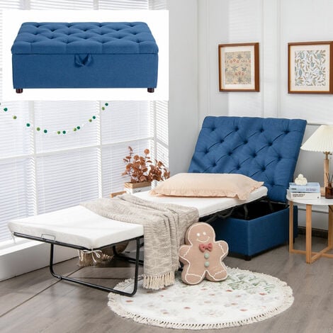 COSTWAY Folding Ottoman Bed 2-in-1 Convertible Sleeper Bed with Mattress & Steel Frame