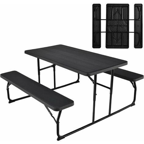COSTWAY Folding Picnic Table and Bench Set, Portable Camping Trestle Table Chairs with Anti-slip Pads, Outdoor Foldable Dining Table Set Furniture for BBQ, Pub, Garden, Patio and Poolside (Black)