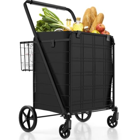 COSTWAY Folding Shopping Cart Portable Utility Grocery Cart 126L Capacity 150kg Load