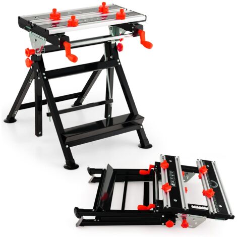 COSTWAY Folding Work Table Portable Workbench with Tiltable Platform-Red