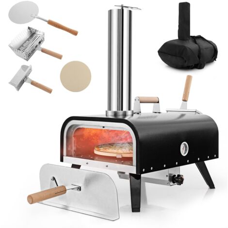COSTWAY Forno per Pizza Portatile, Forno da Esterno con Pietra per Pizza Rotante a 360°, Termometro e Copertura Impermeabile, in Acciaio Inossidabile, per BBQ, Campeggio e Festa (Modello 7)
