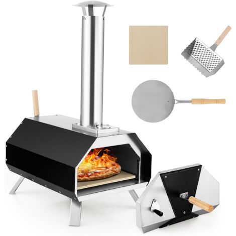 Costway – Four à pizza extérieur portable en acier inoxydable – Pierre à pizza 30,5 cm – Température 500°C – Pieds pliables et cheminée amovible