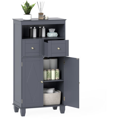 COSTWAY Freestanding Bathroom Cabinet 108cm 2 Drawers 2 Doors Adjustable Grey
