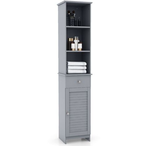 COSTWAY Freestanding Bathroom Storage Cabinet with 3 Open Shelves-Grey