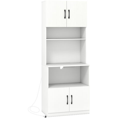 COSTWAY Freestanding Narrow Kitchen Hutch Pantry Cabinet w/Power Outlets-White