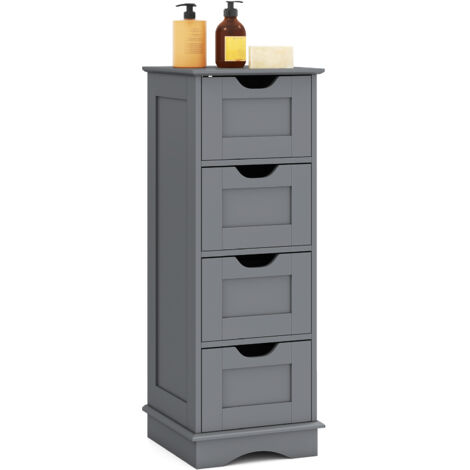 COSTWAY Freestanding Narrow Storage Cupboard Bathroom Floor Cabinet-Grey