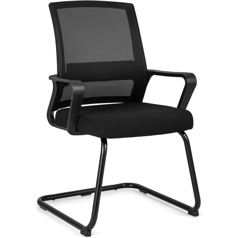Costway Schwarz - Freischwinger Stuhl, Schwingstuhl Mit Armlehne & Lendenwirbelstütze, Bürostuhl, Konferenzstuhl, Besucherstuhl Für Büro, Konferenzraum, Arbeitszimmer